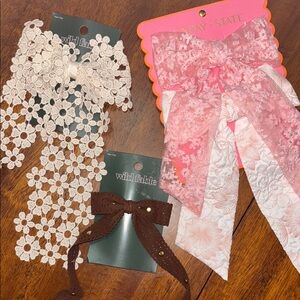 Floral Lace and Ribbon Hair Bow Trio
